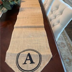 Mud Pie Burlap Table Runner with Black Monogram